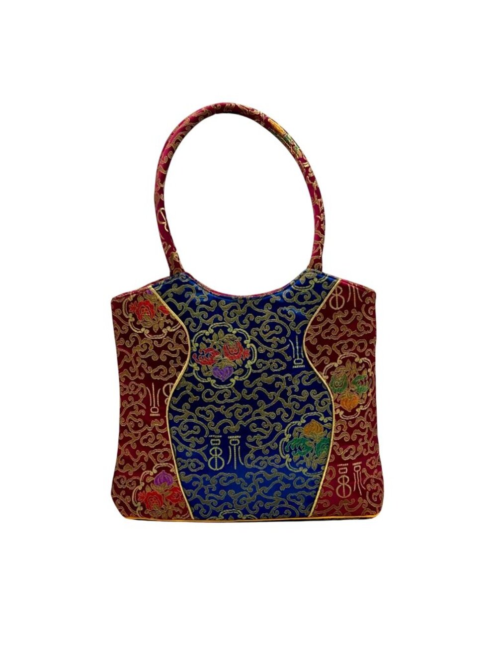Asian-Inspired Fabric Top Handle Tote Bag